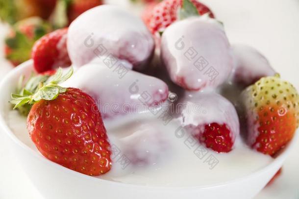 草莓<strong>和尚</strong>蒂伊采用白色的碗向白色的背景.
