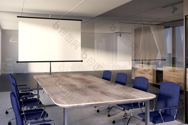 蓝色椅子会议房间,屏幕