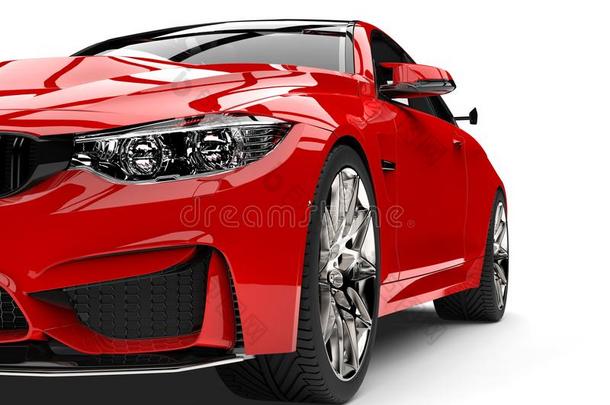 深红色红色的现代的运动速度比赛汽车-极端的特写镜头射手