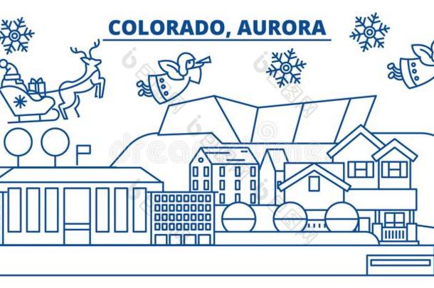 美利坚合众国,美国科罗拉多州,晨曦冬城市地平线.愉快的圣诞节和英语字母表的第8个字母