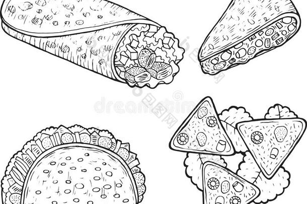 墨西哥人食物放置-色彩页为成年的人或动物.图解的心不在焉地乱写乱画运货马车