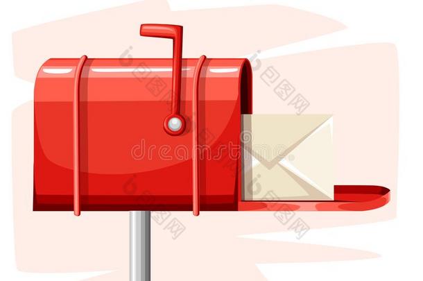 红色的敞开的邮件盒邮件和邮件采用指已提到的人平的方式说明