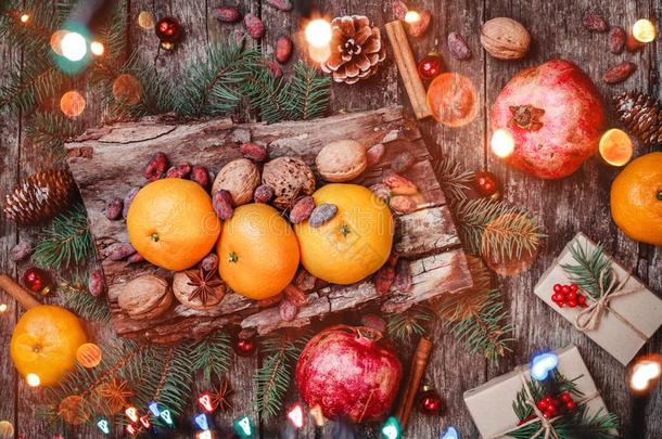 圣诞节卡片.圣诞节礼物,石榴,橘子,发疯的,