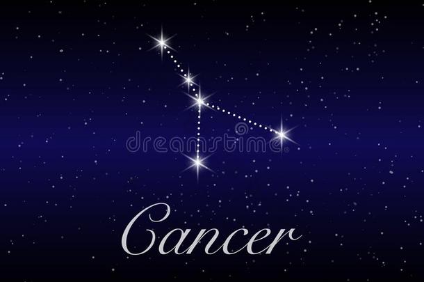 癌症黄道带<strong>星座符号</strong>向美丽的布满星星的天和英语字母表的第7个字母