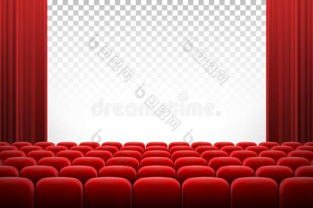 白色的电影院电影院屏幕和红色的帘和椅子