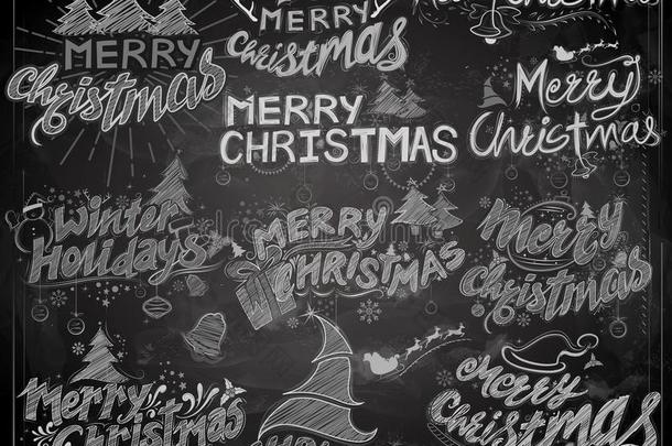 愉快的圣诞节和冬假日粉笔字体设计放置thankyou谢谢你