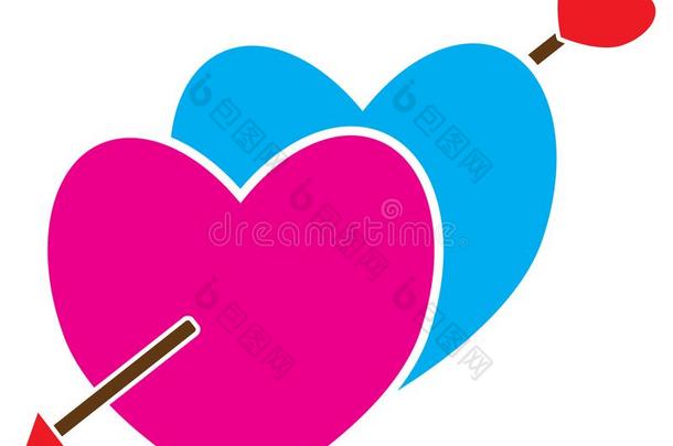 两个心十字的和一矢射手在旁边爱神丘比特的画像.