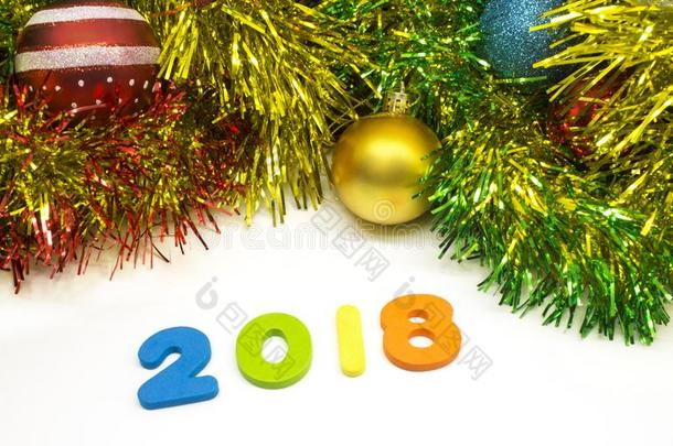 <strong>2018幸福</strong>的新的年颜色鲜艳的金银丝织品圣诞节设计背景