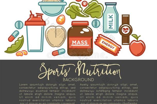 有关运动的营养和健康健身房饮食的增补海报.