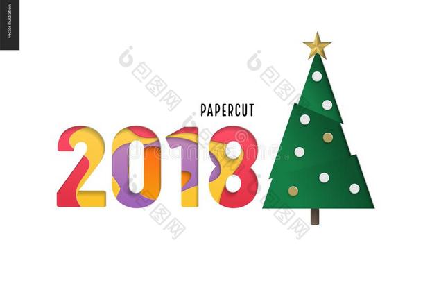 剪纸-圣诞节树和数字2108