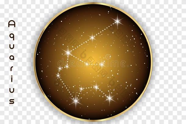 水瓶座黄道带星座符号向美丽的布满星星的天和
