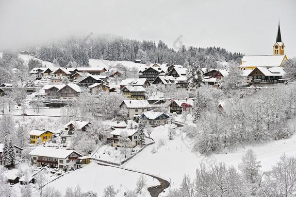 雪-大量的山坡城镇风景魔法冬季节