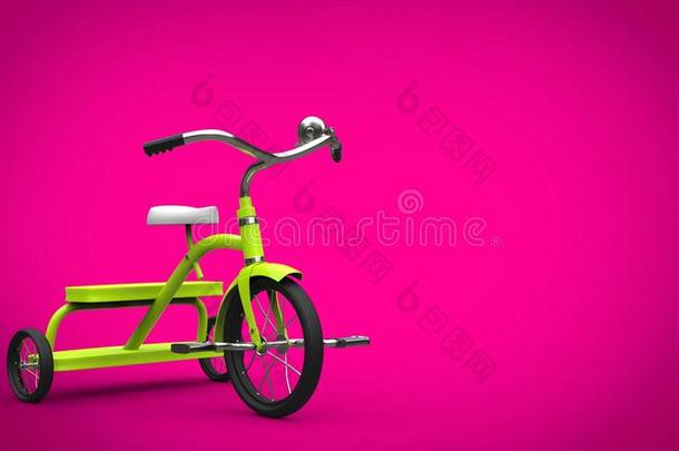 甜的绿色的漂亮的三轮车-粉红色的背景