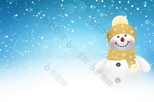 幸福的雪人圣诞节装饰和雪花背景