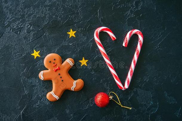 节日的圣诞节背景,姜饼男人,糖果茎,SaoTomePrincipe圣多美和普林西比