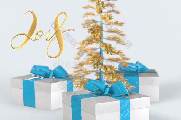 2018圣诞节新的年字体和富有色彩的赠品盒和