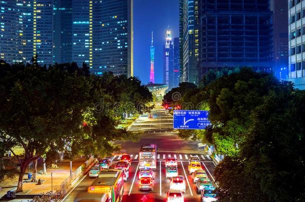 交通和城市风光照片在夜采用广州,Ch采用a