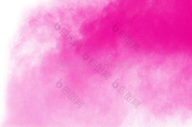 粉红色的颜色粉爆炸向白色的背景.