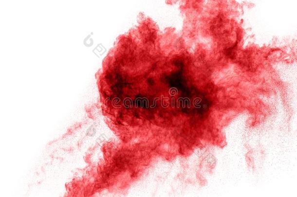 红色的粉爆炸隔离的向白色的背景.
