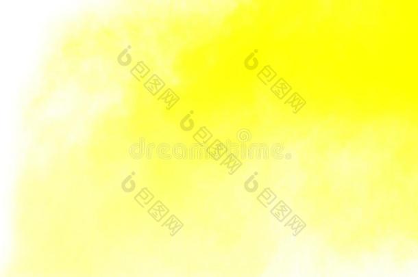 黄色的粉爆炸隔离的向白色的背景.
