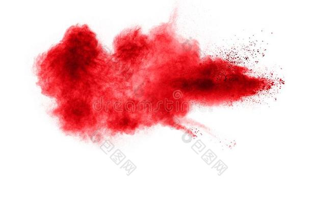 红色的粉爆炸隔离的向白色的背景.