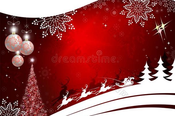 圣诞节红色的背景和圣诞节树,杂乱,雪花
