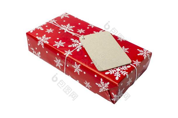 红色的赠品盒和空白的卡片为文本向白色的背景.