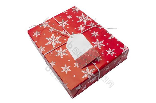 红色的赠品盒和空白的卡片为文本向白色的背景.