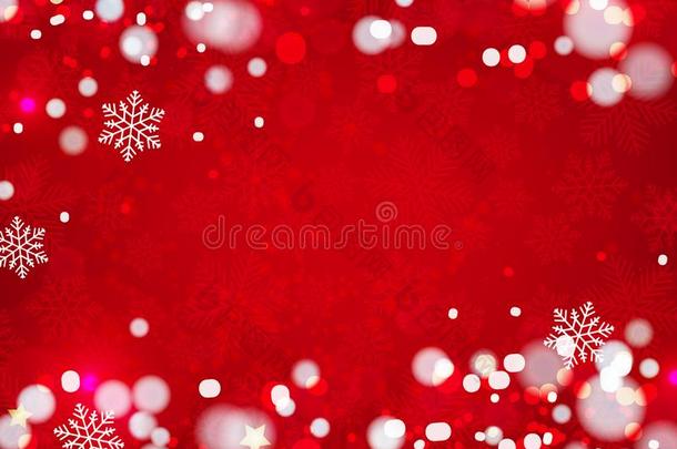 圣诞节背景,焦外成像雪花,红色的背景,