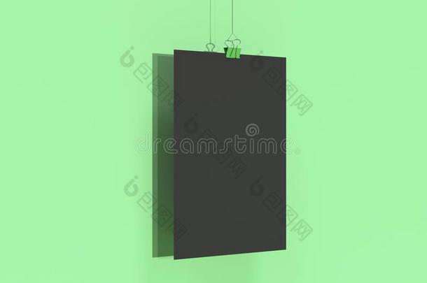 空白的黑的海报和包扎物夹子假雷达向绿色的背景