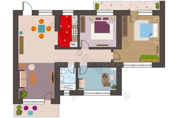 建筑学计划和家具采用顶看法