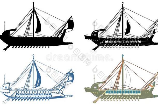 指已提到的人<strong>古代</strong>的希腊人船说明隔离的矢量