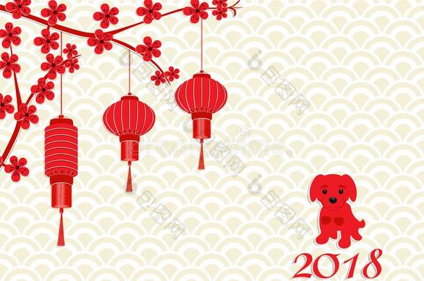 中国人新的年.2018年关于指已提到的人狗.红色的灯笼