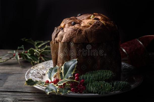 传统的圣诞节意大利人蛋糕,意大利节日糕点米兰尼斯经<strong>编织物</strong>