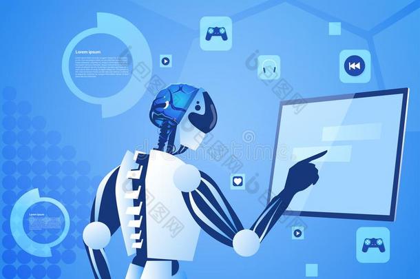 机器人工作的数字的屏幕或显示屏现代的科技和Argentina阿根廷