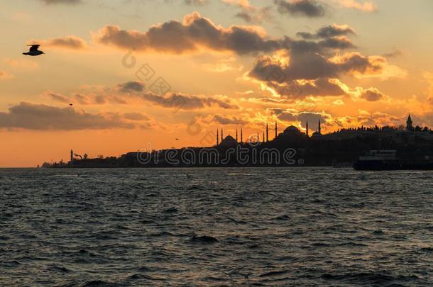 伊斯坦布尔城市地平线在日落