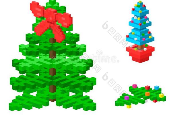 松树树像素绿色的<strong>矢量</strong>圣诞节假日针叶子<strong>树干</strong>