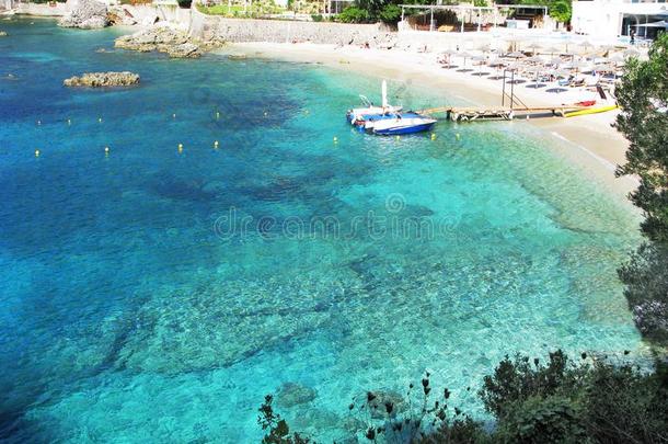 古克司特里察蓝色污水池海岸风景爱奥尼亚的海向科孚岛