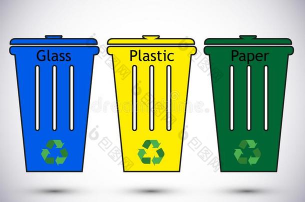 不同的有色的回收利用浪费大储藏箱.浪费类型分离关于