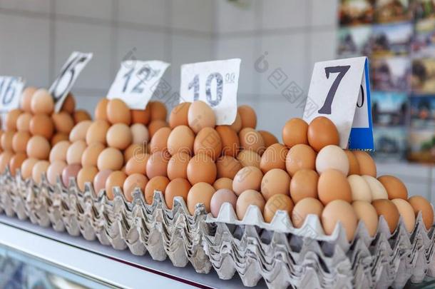 新鲜的卵在指已提到的人塞尔维亚人泽莱尼维纳克农家乐交易.