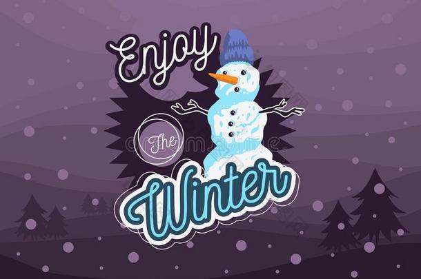 冬卡片设计和一雪人和一羊毛帽子影像一ndwinter冬天