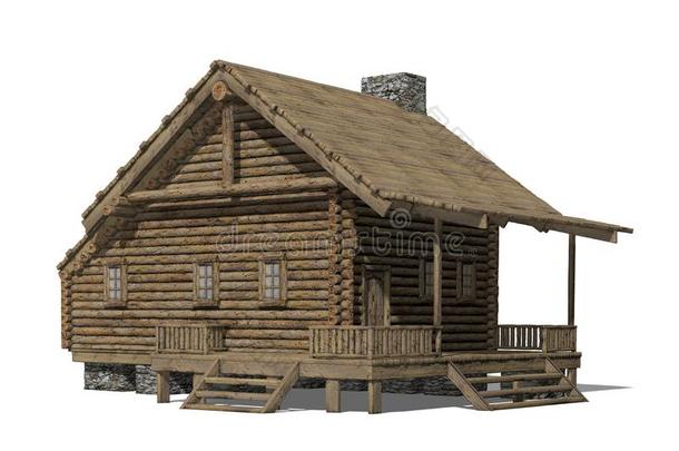 舒适的木制的小木屋隔离的向白色的