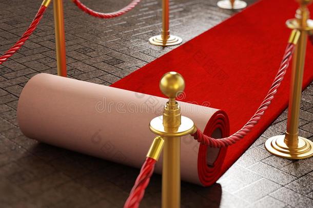 红色的地毯和丝绒栏索向节<strong>日夜</strong>背景.3英语字母表中的第四个字母illust