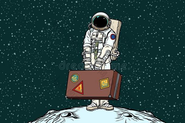 宇航员旅行支票和旅行手提箱