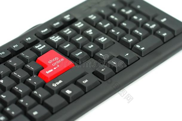 黑的键盘和红色的进入底部为购物在线的