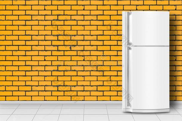 家器具-冰箱采用前面关于黄色的砖墙