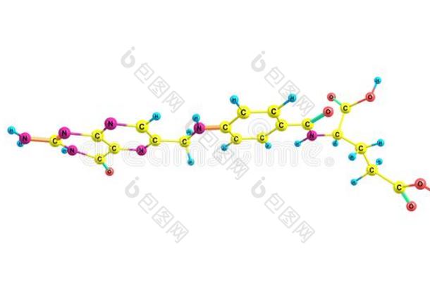 叶酸酸味的分子的结构隔离的向白色的