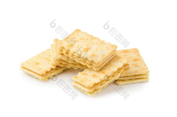 薄脆饼干和多乳脂的或似乳脂的层隔离的向白色的背景