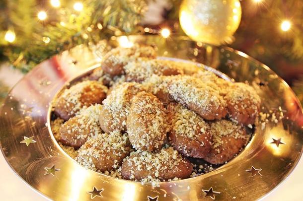 希腊人梅洛马卡罗纳传统的圣诞节甜饼干