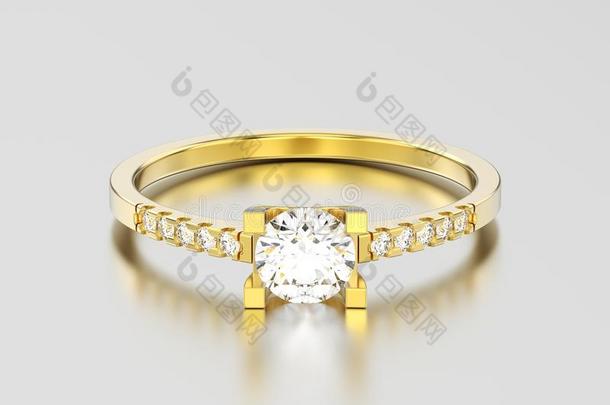 3英语字母表中的第四个字母说明黄色的金订婚圆形的将切开形状戒指和